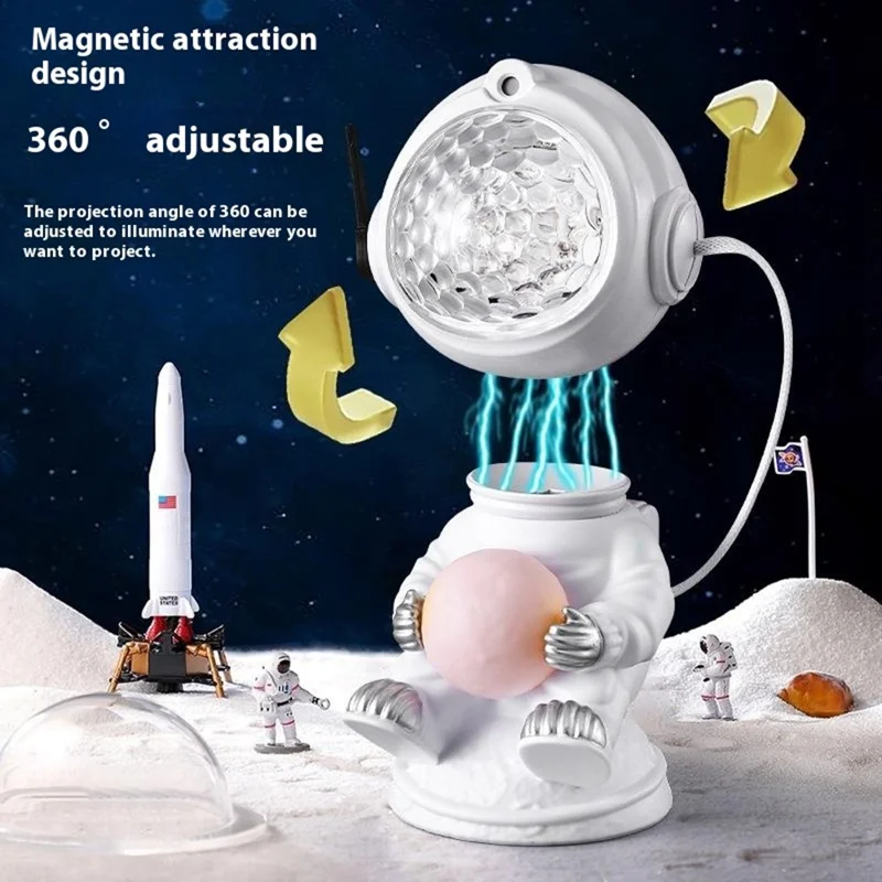 JN2317 Cartoon Astronaut Projection Lamp Water Ripple Starry Sky Projector Decorative Night Light