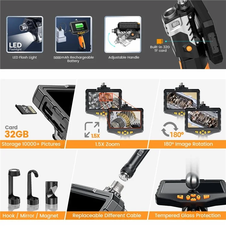 Teslong NTS300 3m Fil 5,5 mm Endoscope LCD 5,0 Pouces Écran HD Inspection de Forage