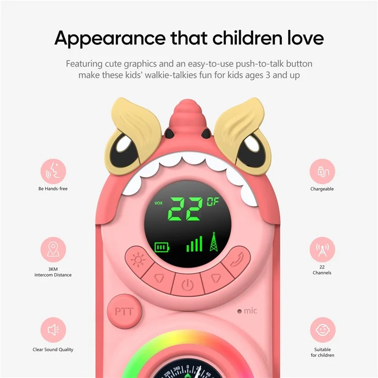 DJ400 2pcs / Establezca Mini Walkie Talkie Con Compass 3 km de Radio Hom Mano Para Niños Juguete Educativo