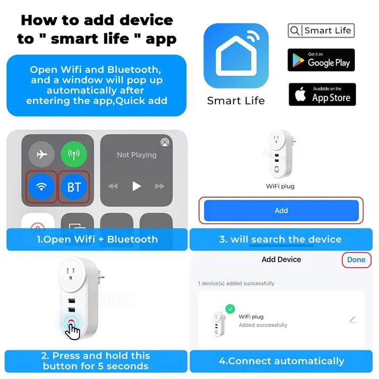 Tuya Bluetooth+Wifi Smart Plug 16A Power Socket Wall Charger with USB Port - US Plug