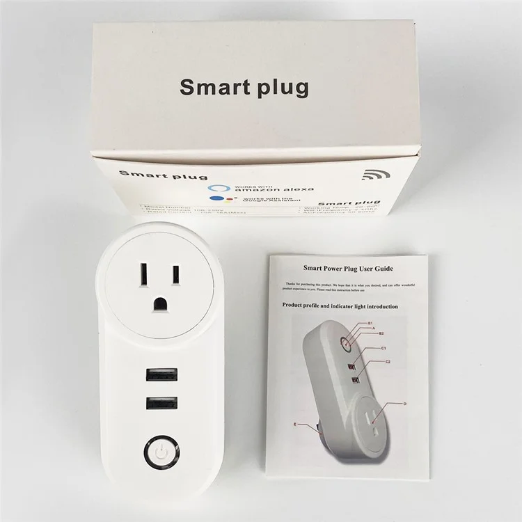 Tuya Bluetooth+Wifi Smart Plug 16A Power Socket Wall Charger with USB Port - US Plug
