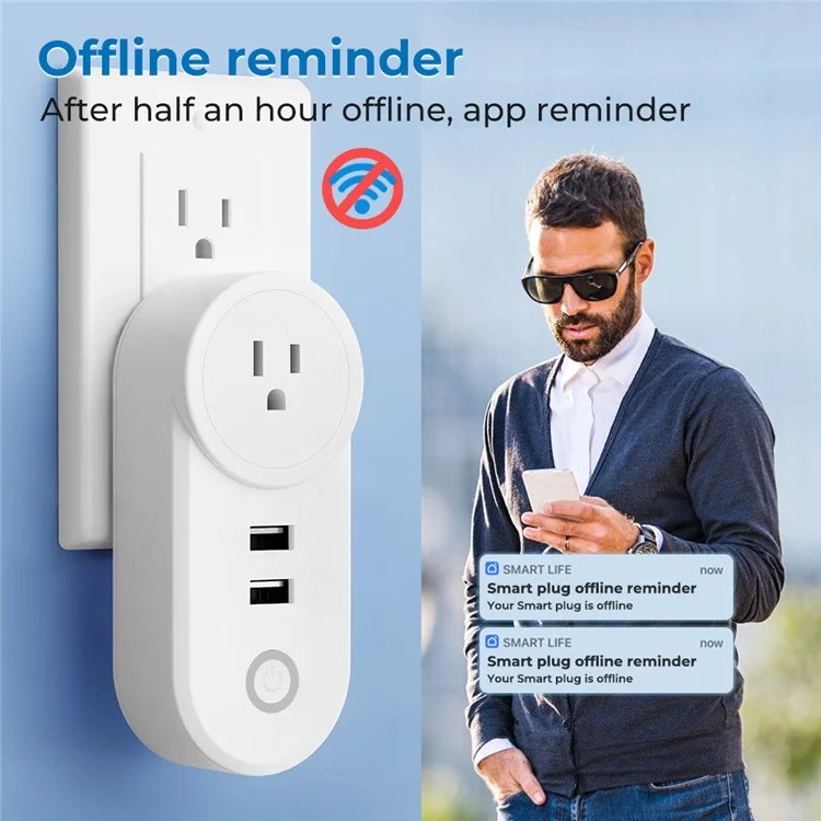 Tuya Bluetooth+Wifi Smart Plug 16A Power Socket Wall Charger with USB Port - US Plug