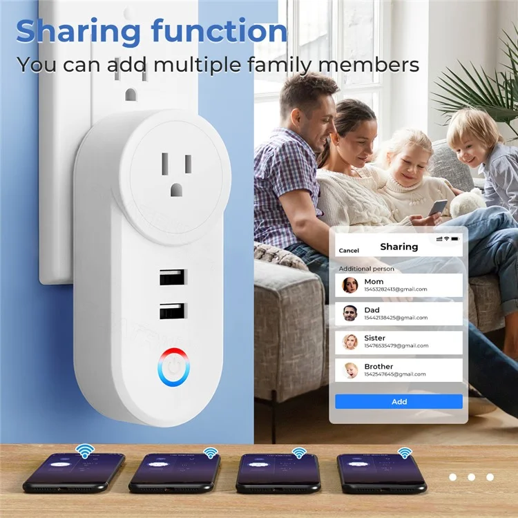 Tuya Bluetooth+Wifi Smart Plug 16A Power Socket Wall Charger with USB Port - US Plug