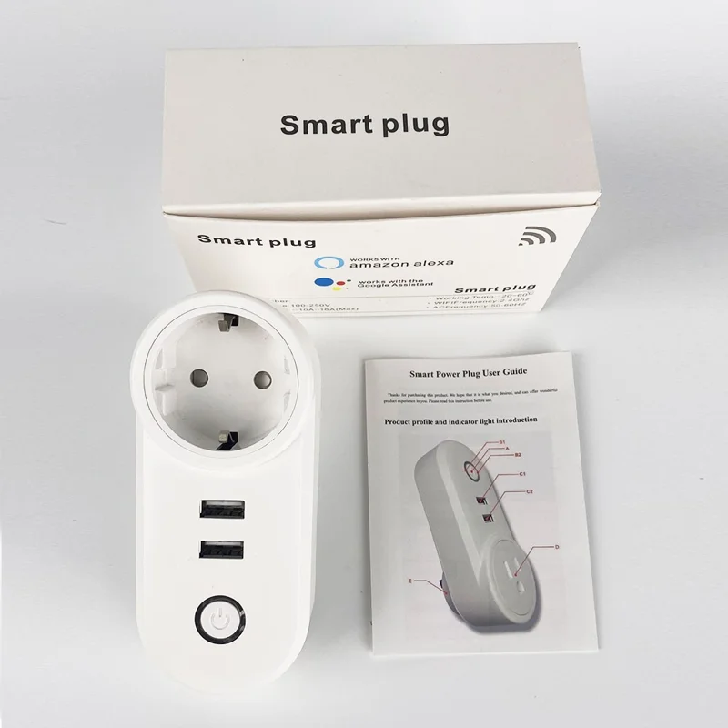 Tuya Bluetooth+Wifi Smart Plug 16A Power Socket Wall Charger with USB Port - EU Plug