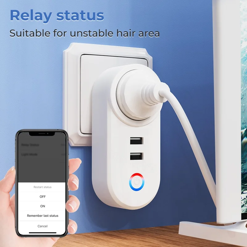 Tuya Bluetooth+Wifi Smart Plug 16A Power Socket Wall Charger with USB Port - EU Plug