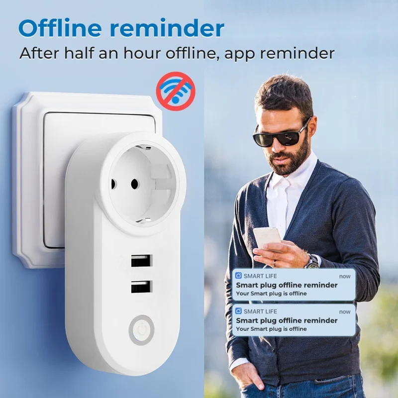 Tuya Bluetooth+Wifi Smart Plug 16A Power Socket Wall Charger with USB Port - EU Plug