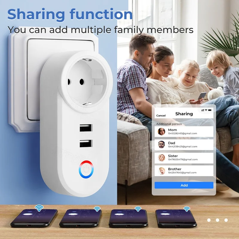 Tuya Bluetooth+Wifi Smart Plug 16A Power Socket Wall Charger with USB Port - EU Plug