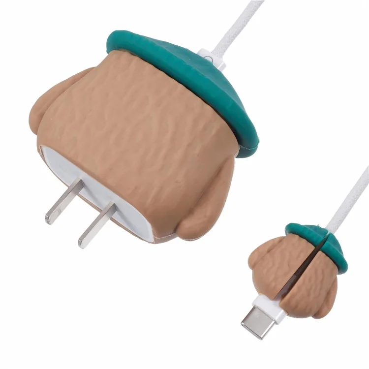 Мультфильм Силиконовый Корпус Для Apple 18W / Настенное Зарядное Устройство 20 вт и Кабельный Разъем - Коричневый