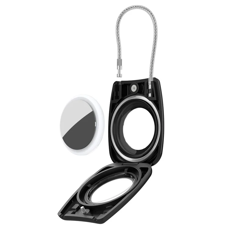 Waterproof Hard PC Protective Case for AirTag Bluetooth-compatible Tracker with Wire Cable - Black