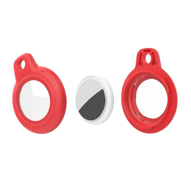 For AirTag Waterproof Case Hard PC Protective Cover Holder with Keychain - Red