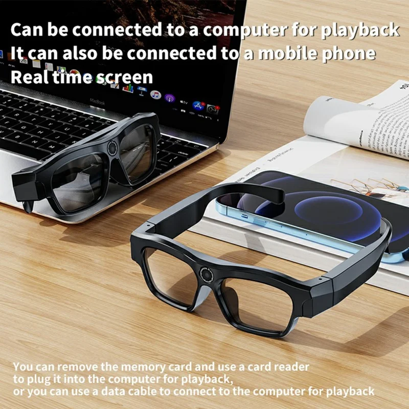 XV19 2K Camera WiFi Smart Glasses Bluetooth-compatible Sports Earphone without Memory Card (CE Certified) - Grey