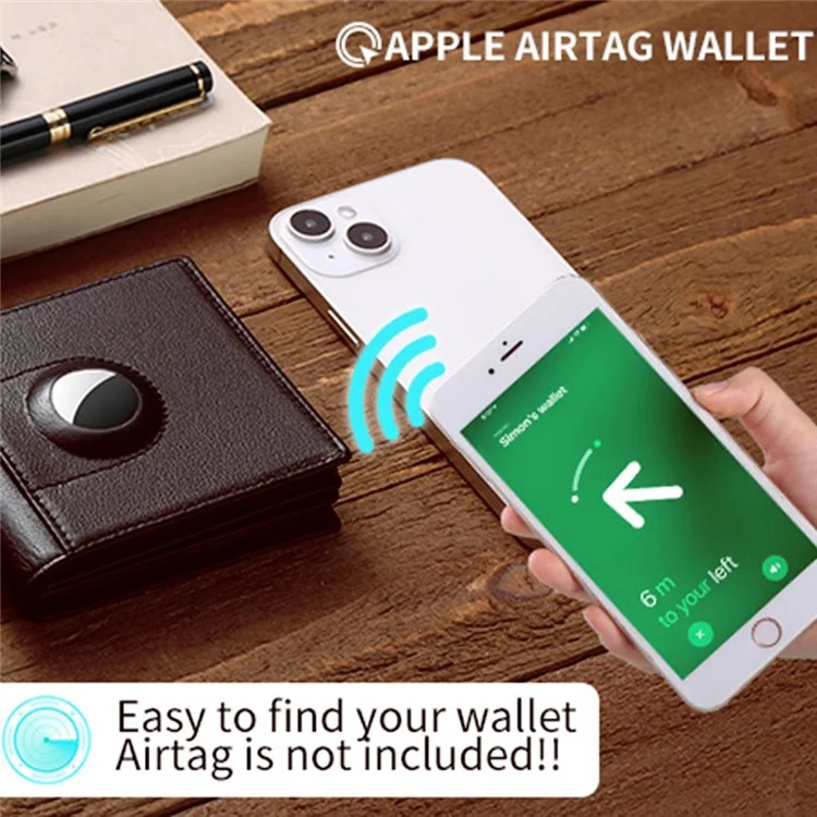 For AirTag Tracker Mens Wallet Genuine Cow Leather Bifold RFID Blocking Card Holder with Protective Film - Coffee