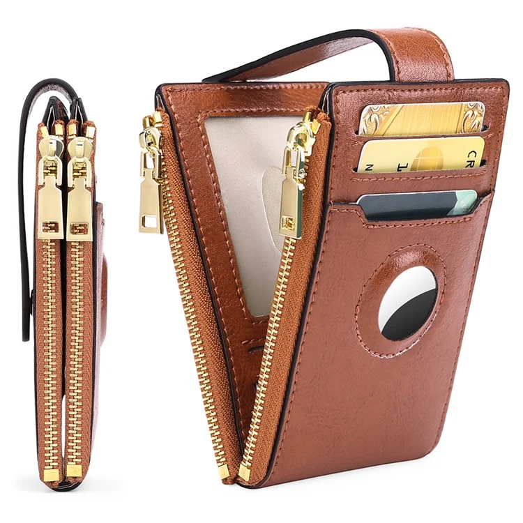 Women's Wallet for AirTag Holder Genuine Cow Leather Slim RFID Blocking Card Holder with Protective Film - Peacock Blue