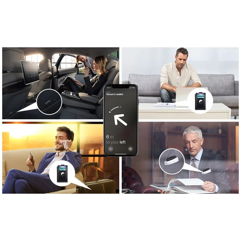 Women's Wallet for AirTag Holder Genuine Cow Leather Slim RFID Blocking Card Holder with Protective Film - Black