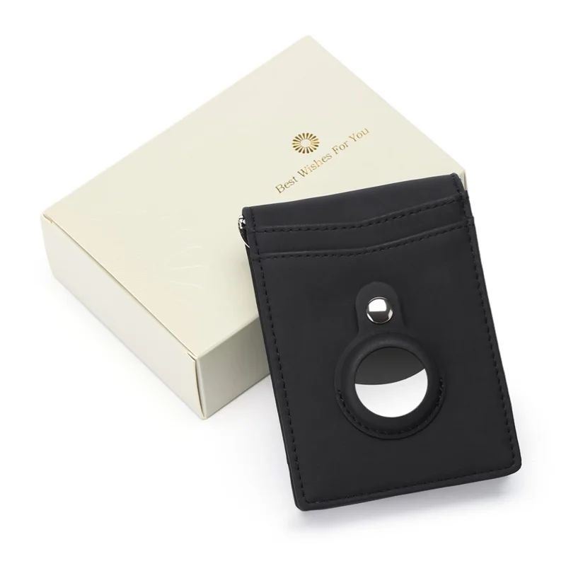 For AirTag Tracker Mens Wallet Genuine Cow Leather RFID Blocking Card Holder with Money Clip, Protective Film - Coffee