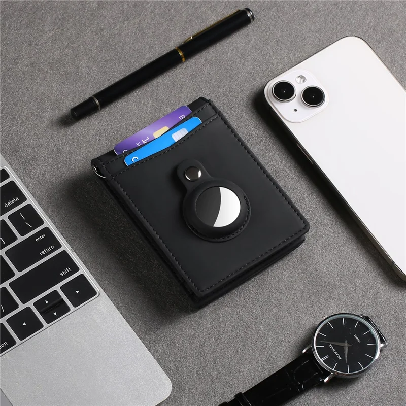 For AirTag Tracker Mens Wallet Genuine Cow Leather RFID Blocking Card Holder with Money Clip, Protective Film - Coffee