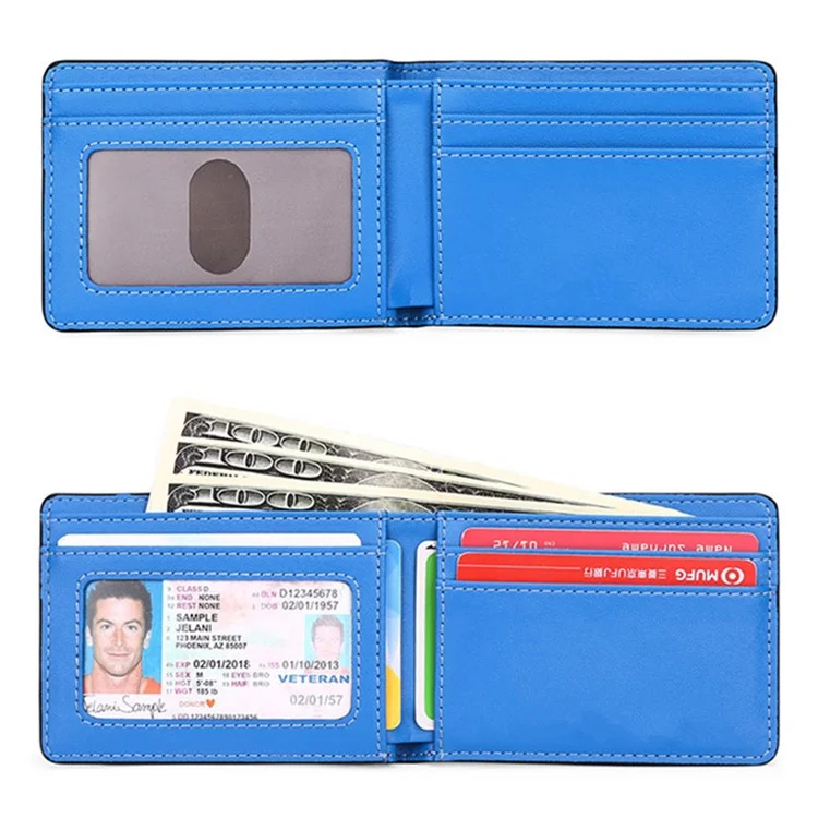 For AirTag Tracker Wallet Bifold Carbon Fiber Microfiber Leather RFID Blocking Card Holder with Protective Film - Black  /  Blue