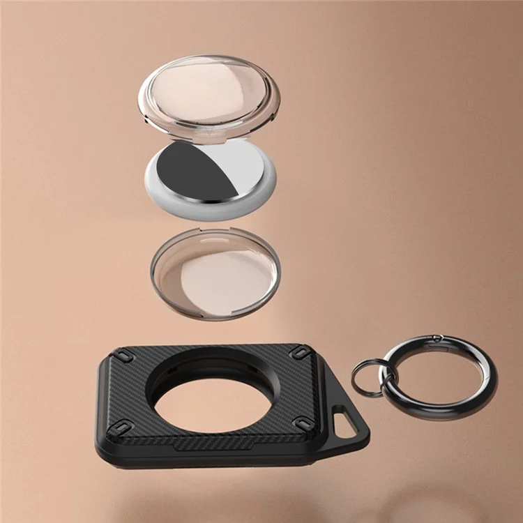 For Apple AirTag IP68 Waterproof Case Carbon Fiber TPU+PC Cover with Protective Film and Ring Buckle