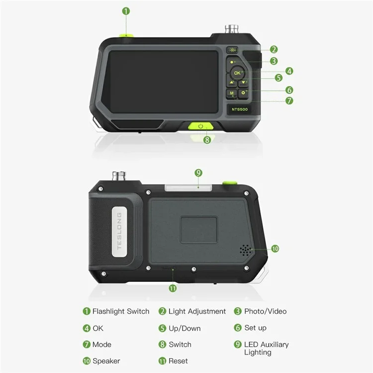 TESLONG NTS500 8mm Dual Lens 5m Wire 5.0-inch Screen Industry Endoscope Inspection Camera with 32G TF Card