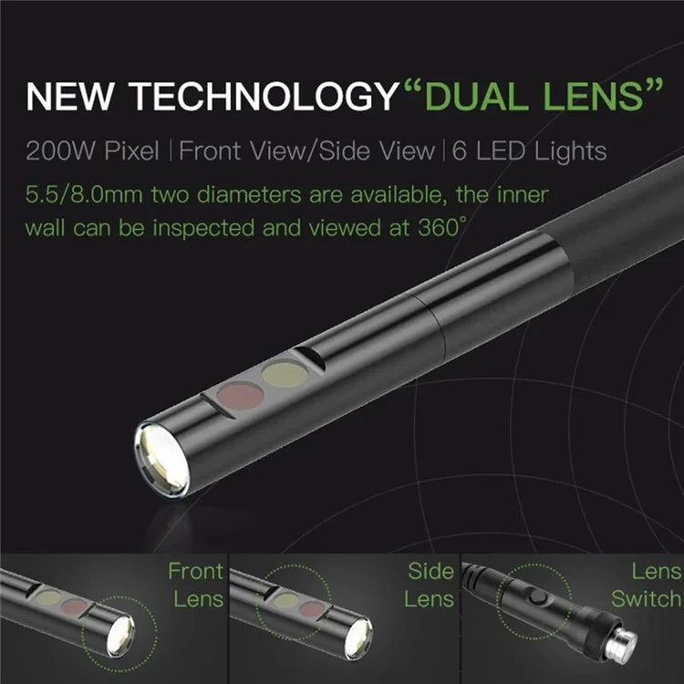 TESLONG NTS500 8mm Dual Lens 5m Wire 5.0-inch Screen Industry Endoscope Inspection Camera with 32G TF Card