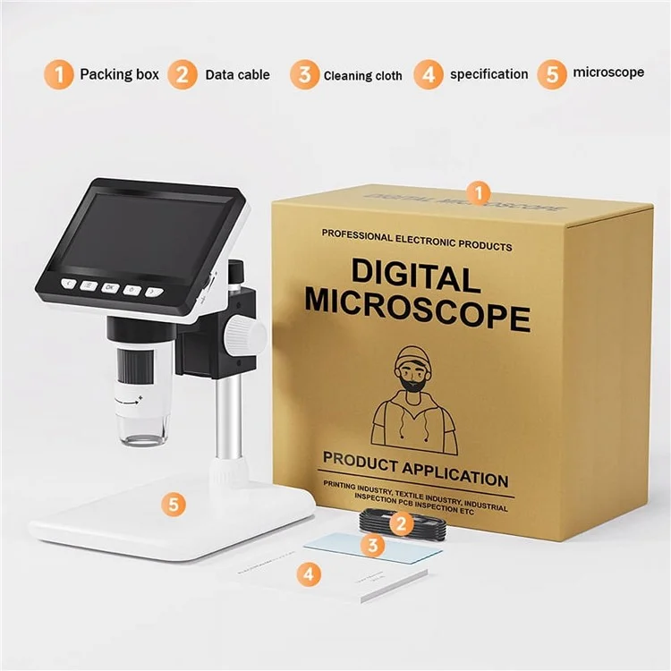 307 2MP Digital Microscope Camera 4.3 inch Screen 1000X Magnification Kids Microscope Video Recorder