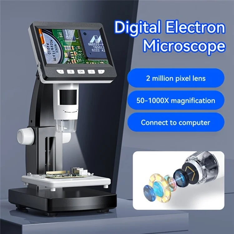 306 2MP Digital Microscope Camera 4.3 inch Screen 1000X Magnification Kids Microscope Video Recorder