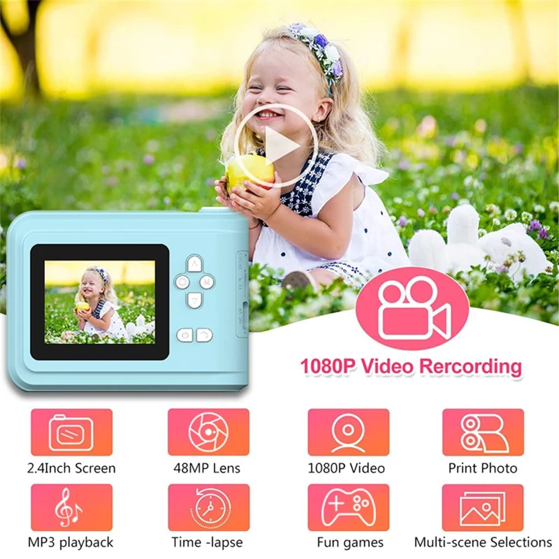 S7 2.4-inch Screen Mini Children HD Instant Camera Portable Photo Printer - Rosa
