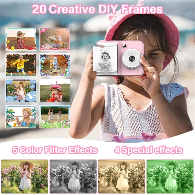 S7 2.4-inch Screen Mini Children HD Instant Camera Portable Photo Printer - Rosa