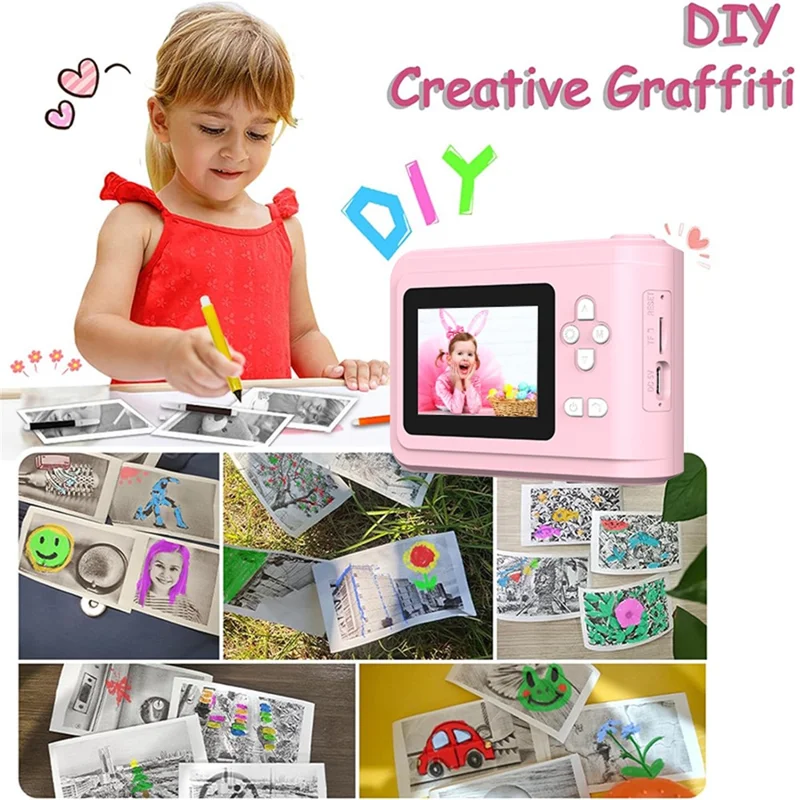 S7 2.4-inch Screen Mini Children HD Instant Camera Portable Photo Printer - Rosa