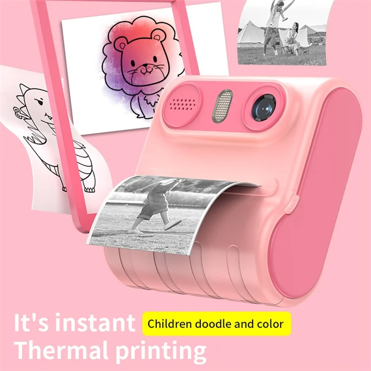 LK001 2.4-inch Screen Children Digital Camera Thermal Inkless Photo Printer with 32G TF Card + Card Reader - Purple