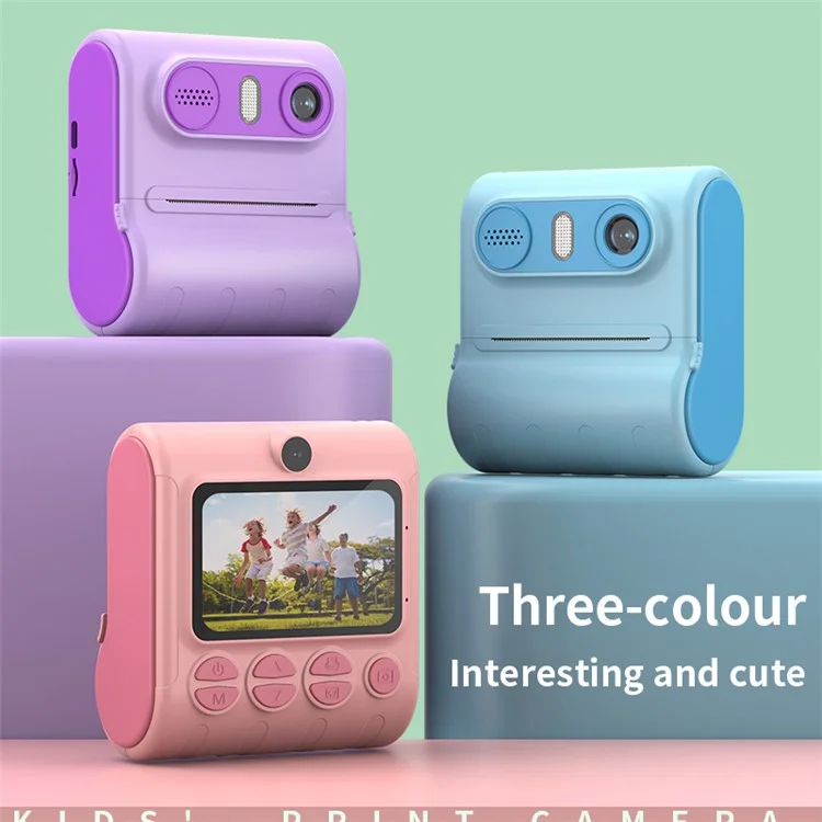 LK001 2.4-inch Screen Children Digital Camera Thermal Inkless Photo Printer with 32G TF Card + Card Reader - Purple