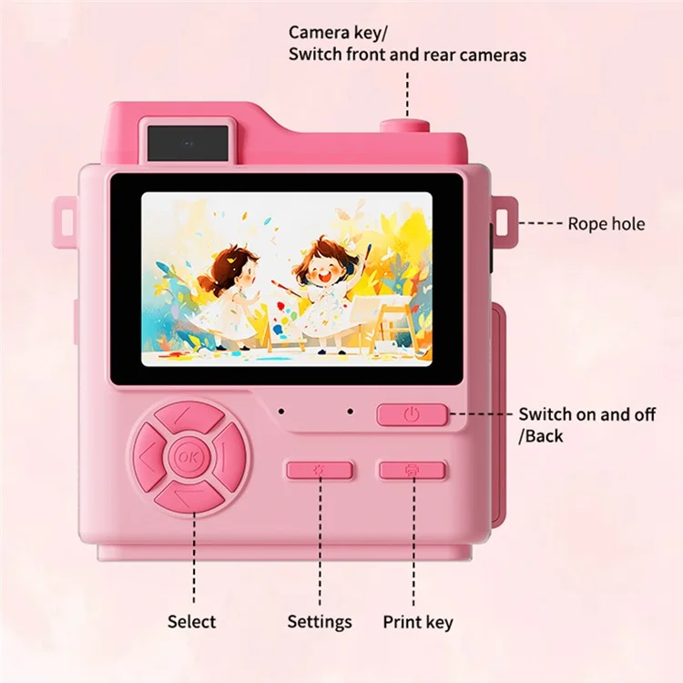 LK002 2,4-дюймовый Экран Детей HD Digital Camera Mini Photo Photo Printer с 32G TF Card + Carder Reader - Желтый