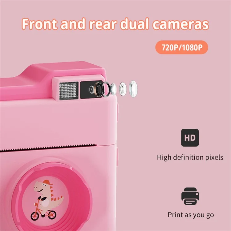 LK002 2,4-дюймовый Экран Детей HD Digital Camera Mini Photo Photo Printer с 32G TF Card + Carder Reader - Желтый