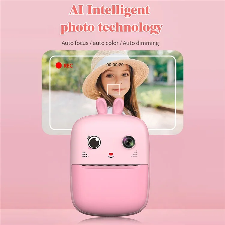 Câmera Digital Infantil S6 Cute Cartoon de 2,4 Polegadas com Impressora Térmica Instantânea de Fotos Dual Lens e Cartão TF de 32G + Leitor de Cartão - Rosa