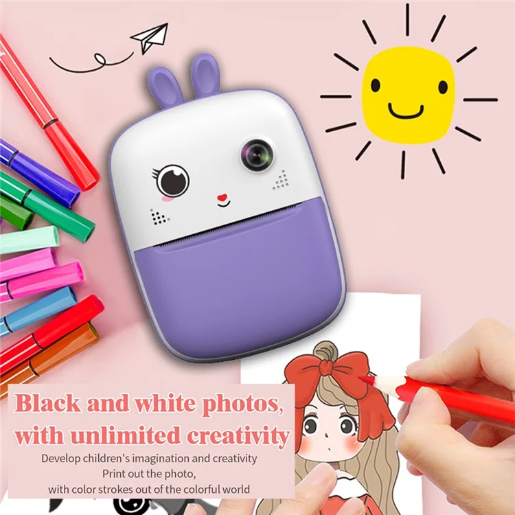 Câmera Digital Infantil S6 Cute Cartoon de 2,4 Polegadas com Impressora Térmica Instantânea de Fotos Dual Lens e Cartão TF de 32G + Leitor de Cartão - Rosa