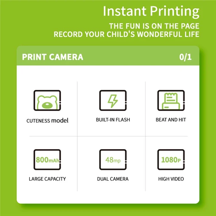 K64 Cute Dual Lens Kids HD Camera da Stampa Istantanea Stampante Per Foto Termiche - Verde