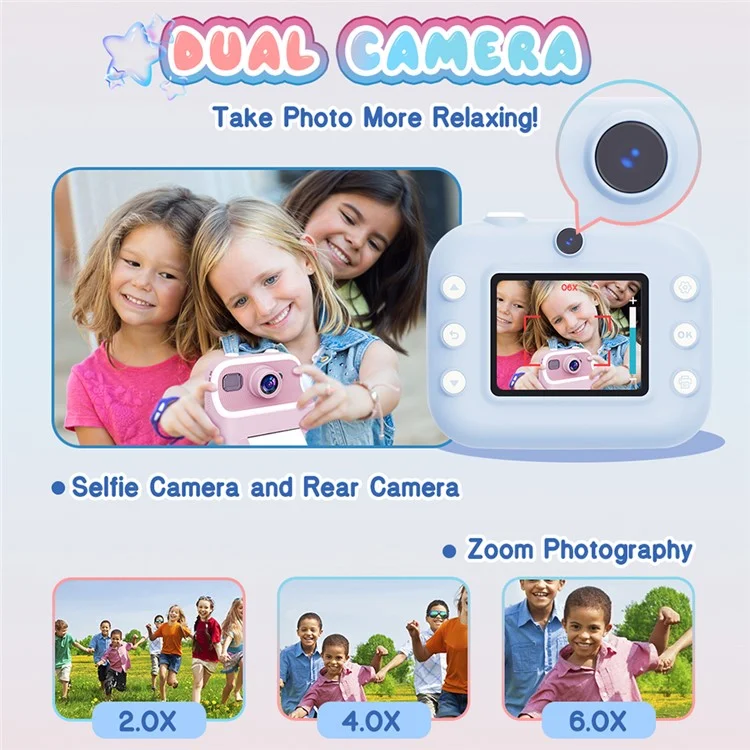 M8 2,4-zoll-ips-bildschirm Dual Lens Kids Drucken Kamera Instant Thermal-fotodrucker - Blau