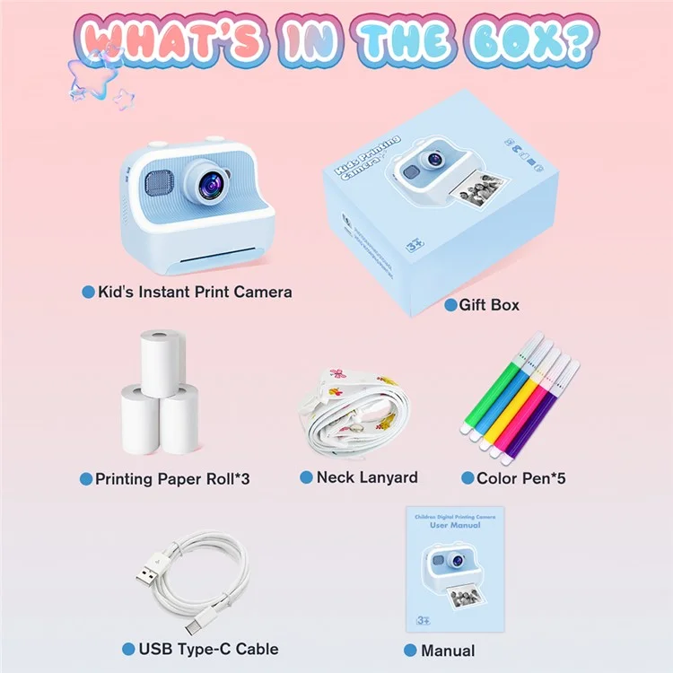 M8 2,4-zoll-ips-bildschirm Dual Lens Kids Drucken Kamera Instant Thermal-fotodrucker - Blau