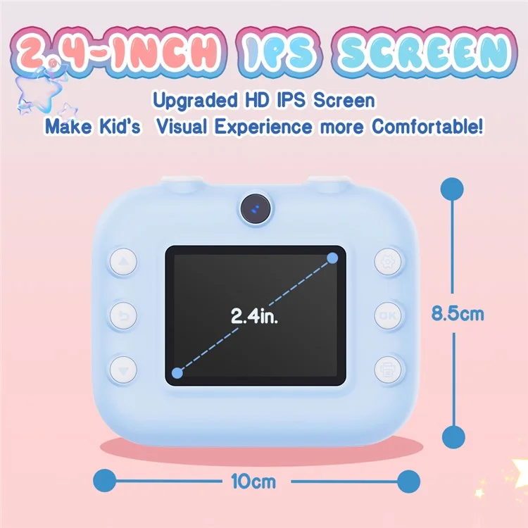 Câmera Instantânea M8 com Tela IPS de 2,4 Polegadas, Dupla Lente, Impressora para Crianças, Cartão TF de 32G + Leitor de Cartão - Azul