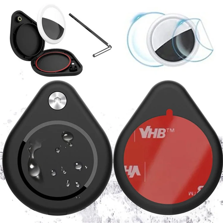 Para la Caja de Rastreador de Airtag Bluetooth Gotas de Agua PC+Metal Water Water Cover Con Película Protectora