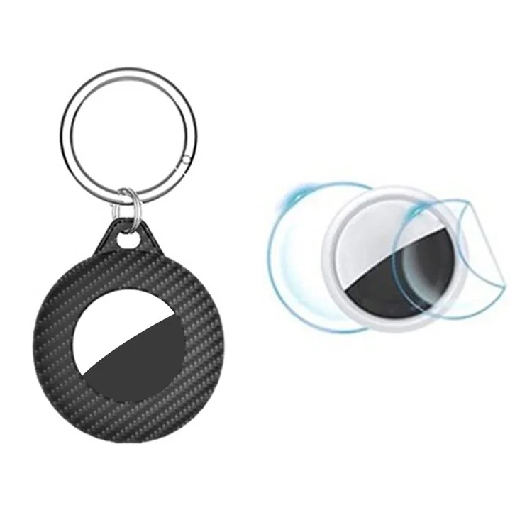 Für AirTag Bluetooth Tracker Case Carbon Fiber PP Stoßfeste Abdeckung mit Schlüsselanhänger, Schutzfolie