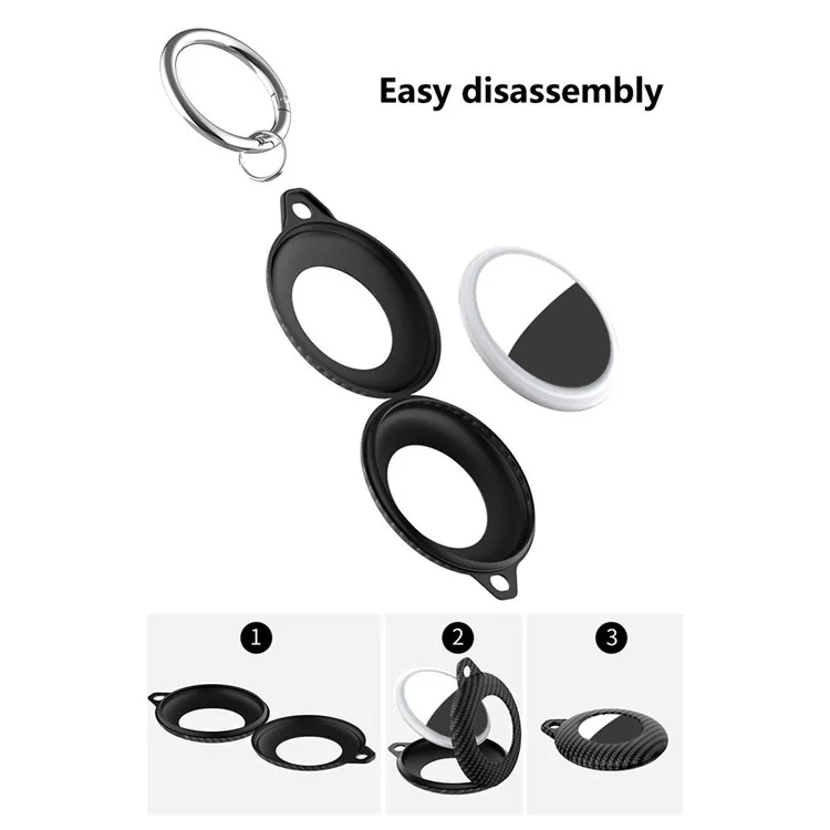Für AirTag Bluetooth Tracker Case Carbon Fiber PP Stoßfeste Abdeckung mit Schlüsselanhänger, Schutzfolie