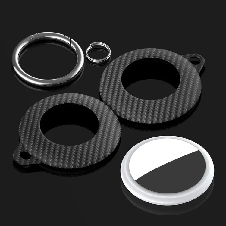 Für AirTag Bluetooth Tracker Case Carbon Fiber PP Stoßfeste Abdeckung mit Schlüsselanhänger, Schutzfolie