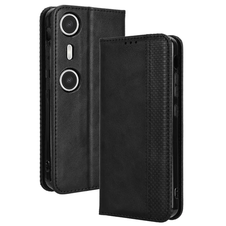 Pour XREAL Beam Pro Étui en cuir Portefeuille Support Texture rétro Housse de téléphone - Noir