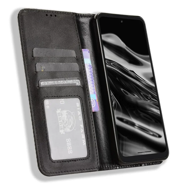 Pour XREAL Beam Pro Étui en cuir Portefeuille Support Texture rétro Housse de téléphone - Noir