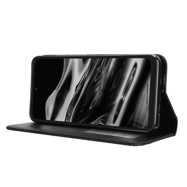 Pour XREAL Beam Pro Étui en cuir Portefeuille Support Texture rétro Housse de téléphone - Noir