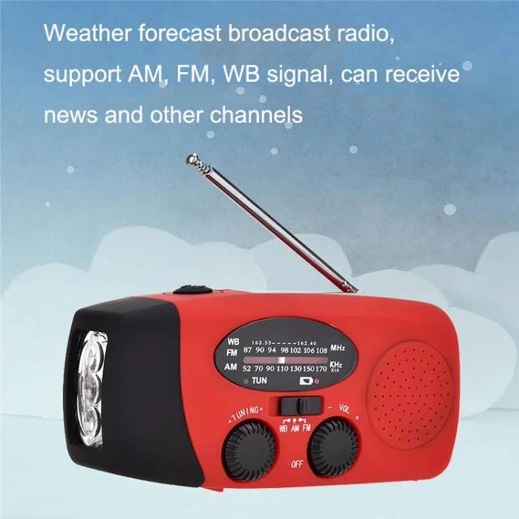 HRD-902 Outdoor Power Power Hand Crank FM / Sono / Flashlight LED Radio WB 2600mah Power Bank