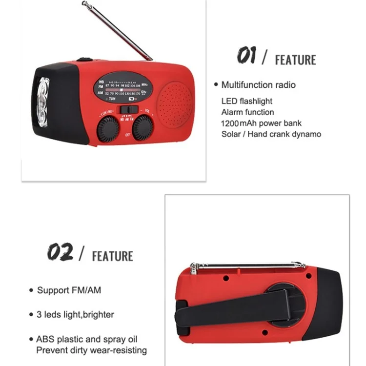 HRD-902 Outdoor Power Power Hand Crank FM / Sono / Flashlight LED Radio WB 2600mah Power Bank