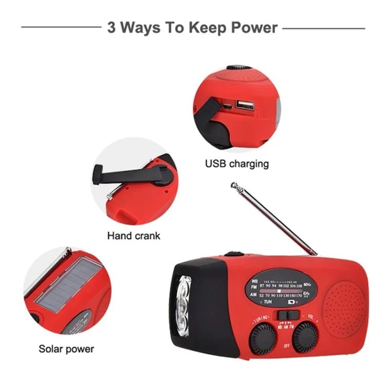 HRD-902 Outdoor Power Power Hand Crank FM / Sono / Flashlight LED Radio WB 2600mah Power Bank