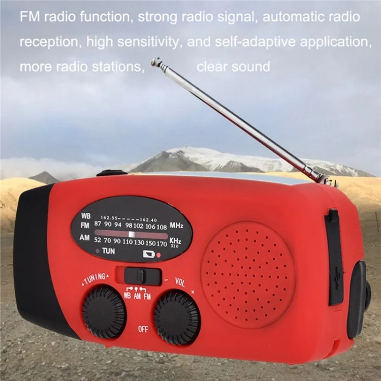 HRD-902 Outdoor Power Power Hand Crank FM / Sono / Flashlight LED Radio WB 2600mah Power Bank